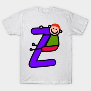 Letter Z for Boys alphabet Kids Colorful Cartoon Character T-Shirt